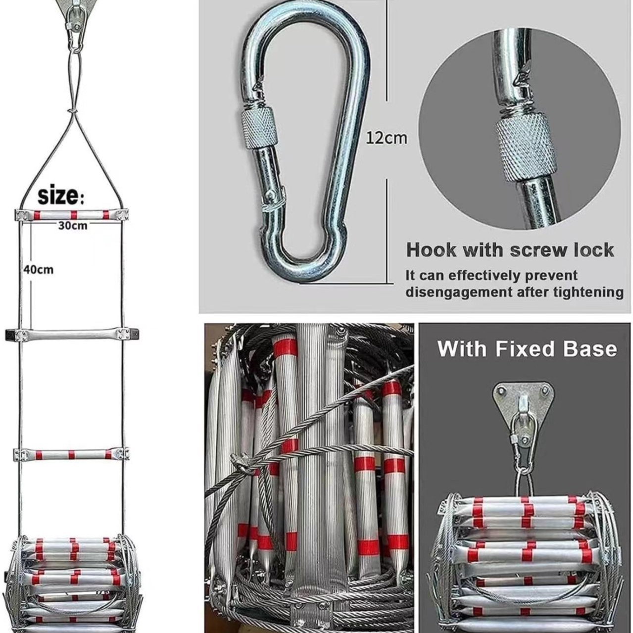 Fire Escape Ladder - 5M Soft Rope Ladder With Wire