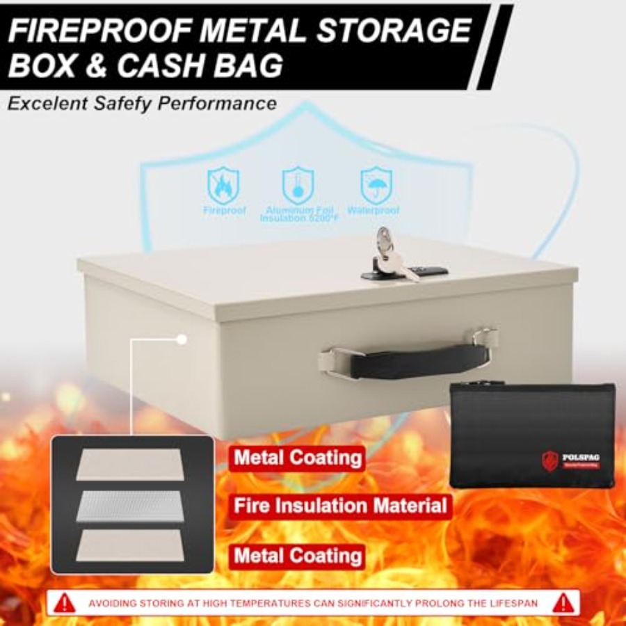 Fireproof Document Box with Ke - Fire Safe Document 评论和价格